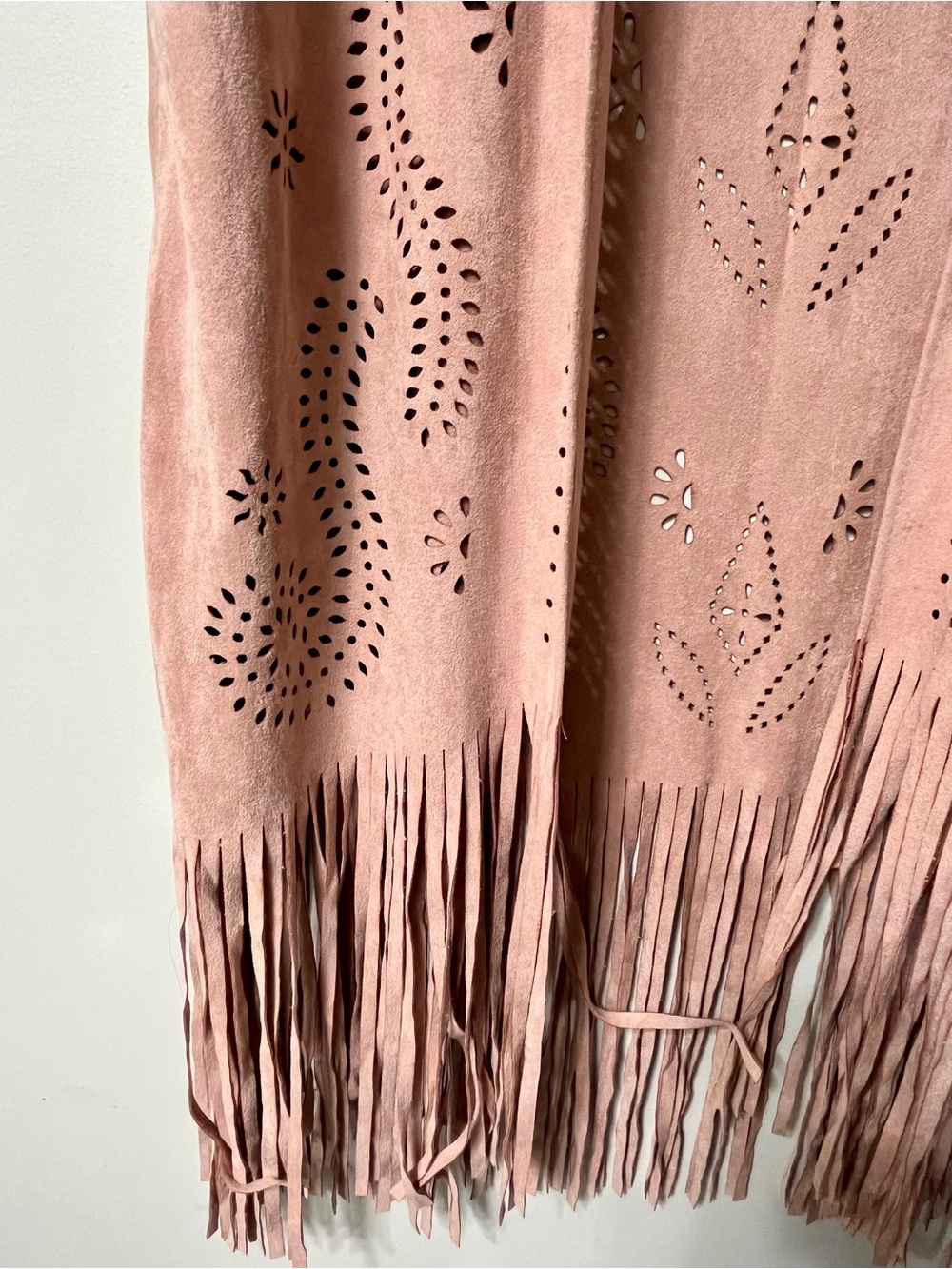 Dusty Rose Suede Fringe Laser Cut Vest Dress - Picture 2 of 10